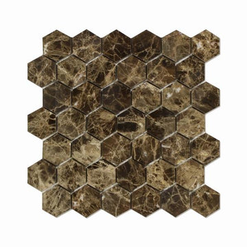 Emperador Dark Hexagon Mosaic Tile 1x1"