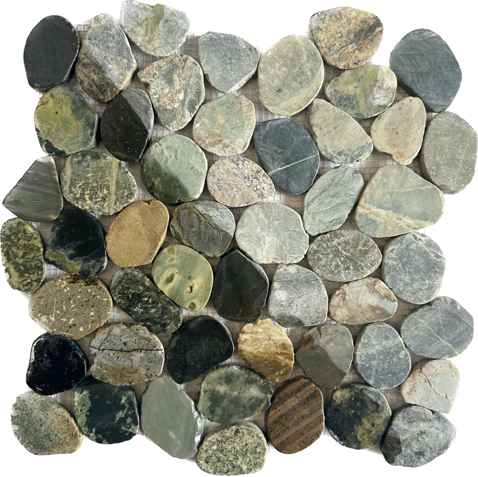 Earth Ton Color Tumbled Flat Pebble Mosaic 12" x 12"