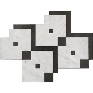 Terra Luna Carrara & Black Marble Polished Floor & Wall Mosaic