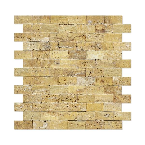Gold Split Faced Travertine Mosaic Wall Tile 1x1"