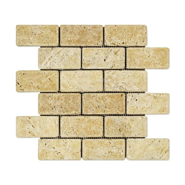 Gold Travertine Tumbled Brick Mosaic Wall and Floor Tile 2x4"