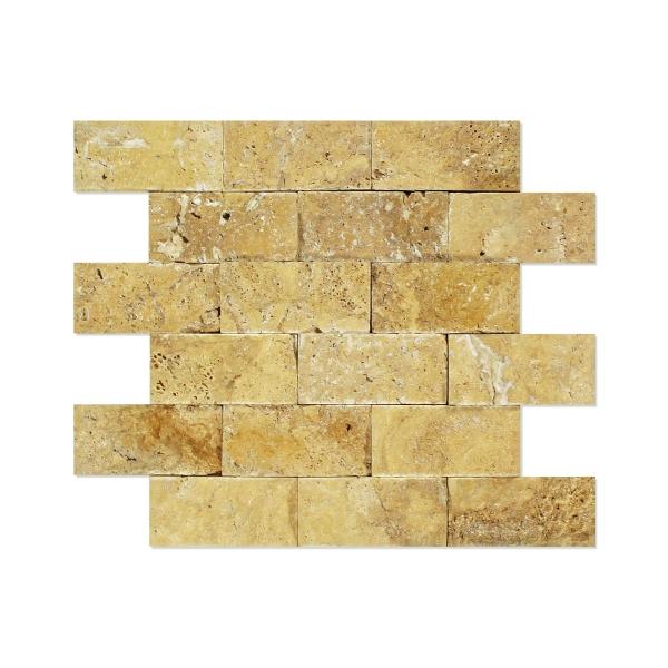 Gold Split Faced Travertine Mosaic Wall Tile 1x1"