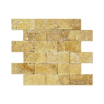 Gold Travertine Split Faced Mosaic Wall Tile 1x1