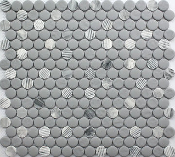Azulejo de mosaico redondo de granito gris Penny 12X12 