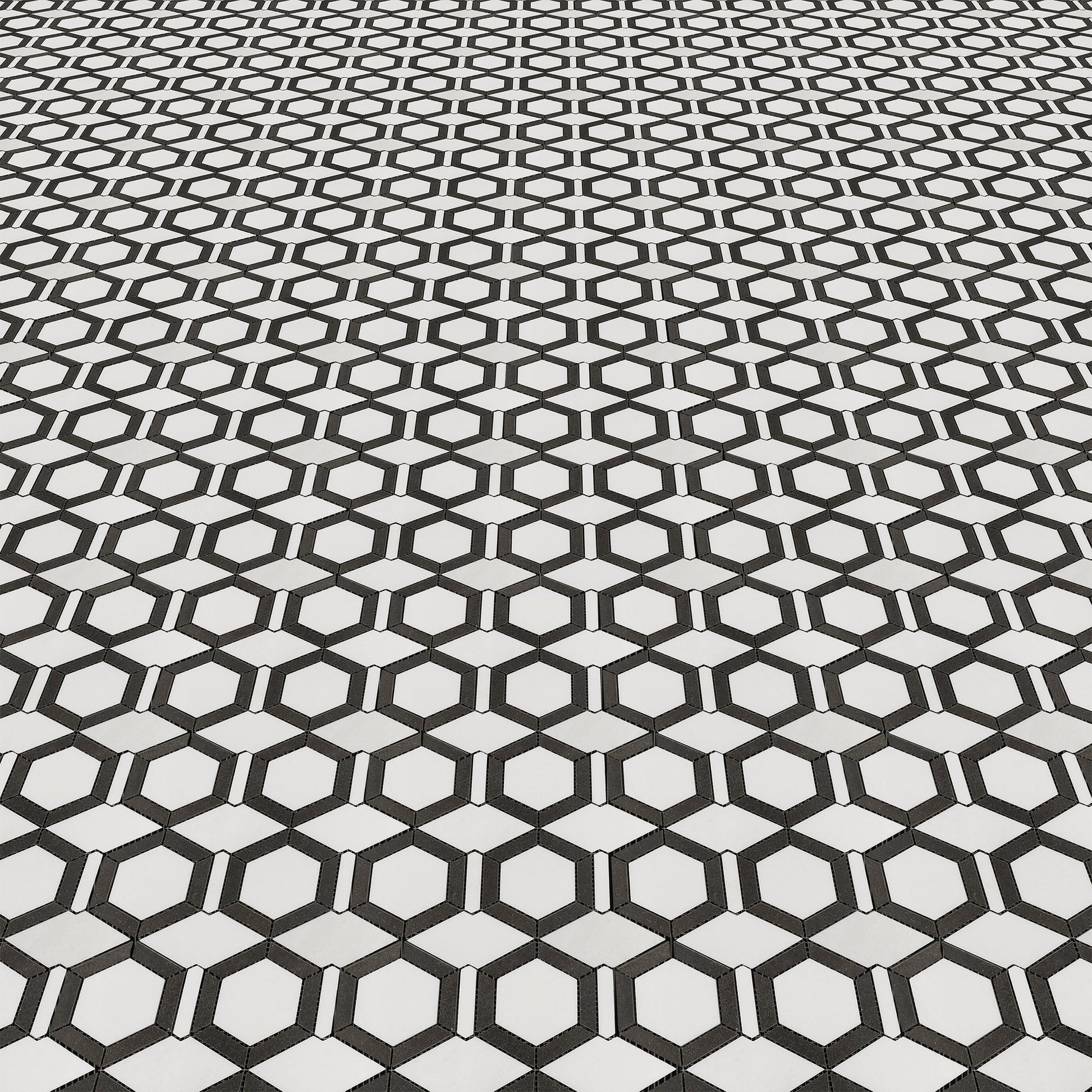Geometric Thassos & Black Marble  - Polished Floor & Wall Mosaic