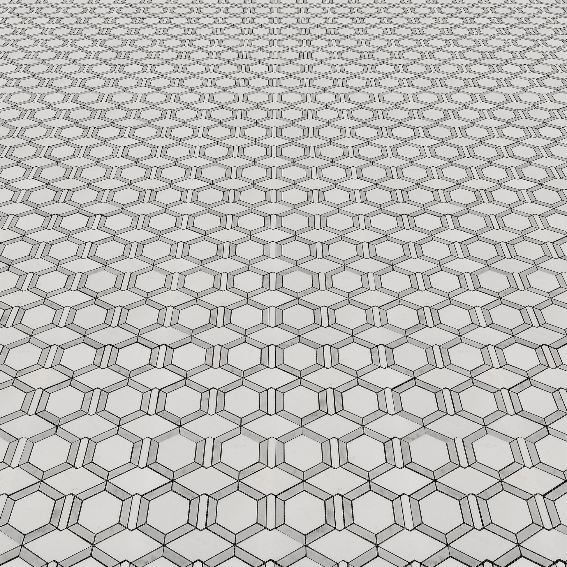 Geometric Thassos & Carrara Marble - Polished Floor & Wall Mosaic