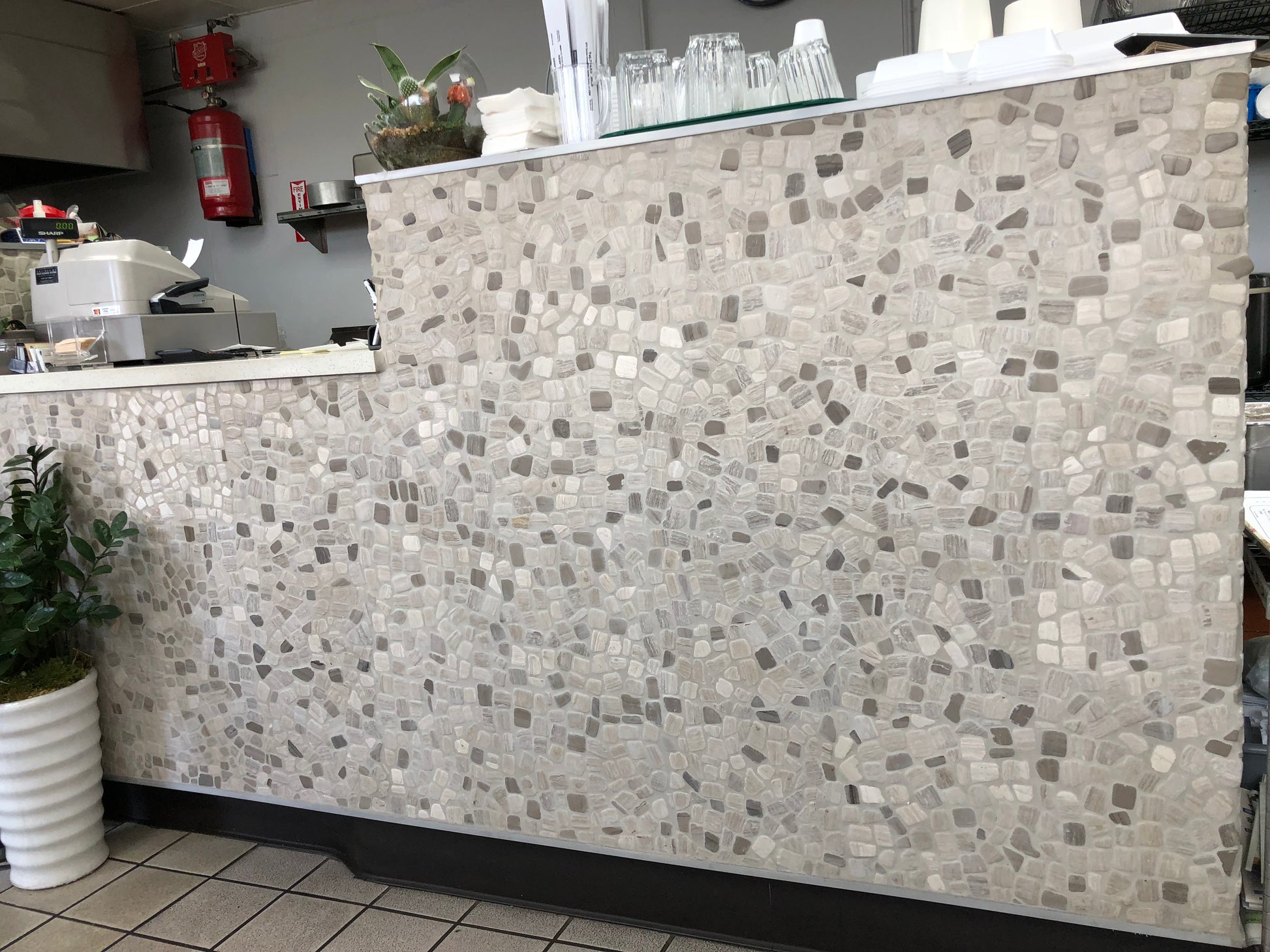 Gray-White-Carrara Flat Pebble Mosaic 12" x 12"