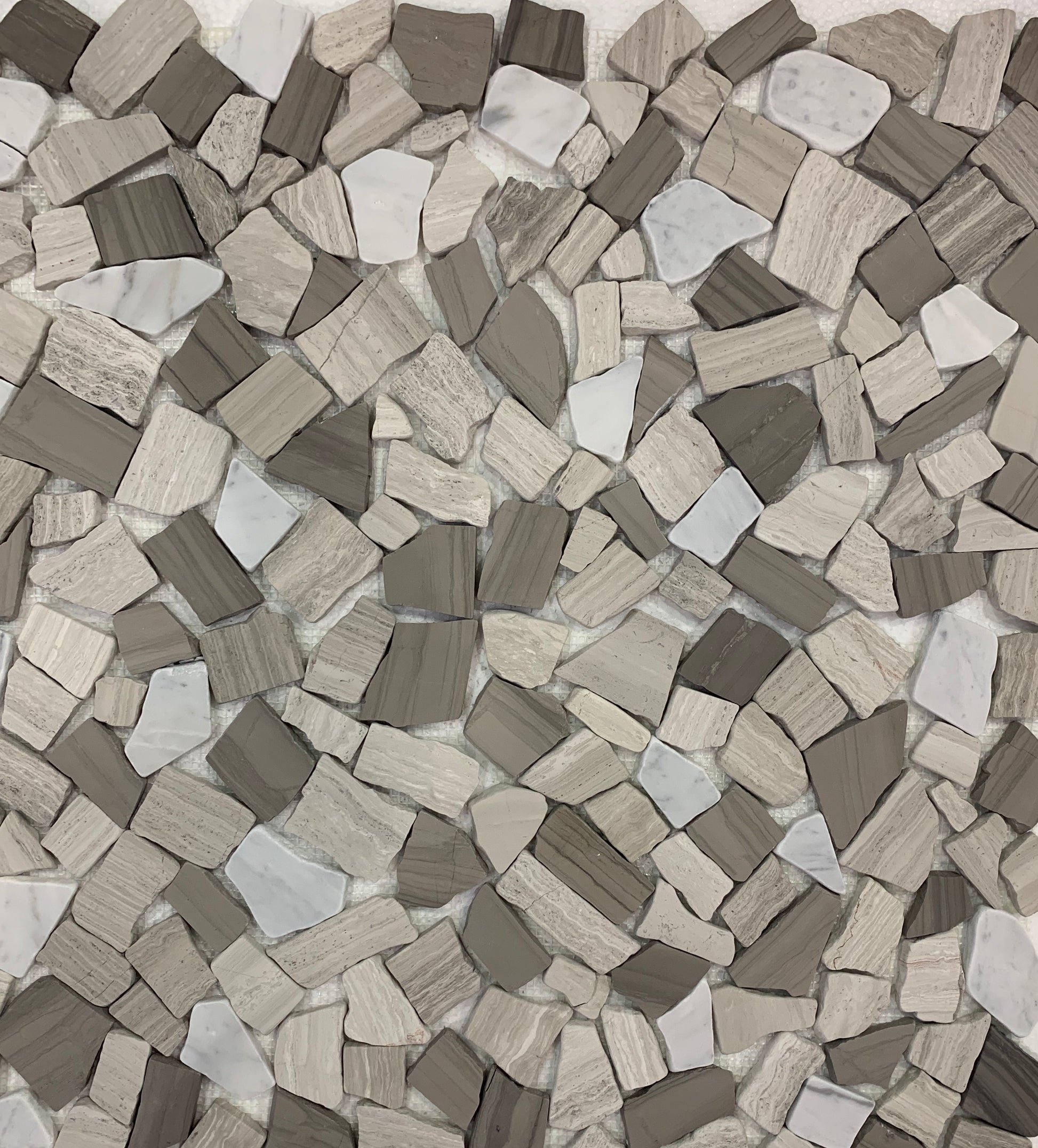 Gray-White-Carrara Flat Pebble Mosaic 12" x 12"