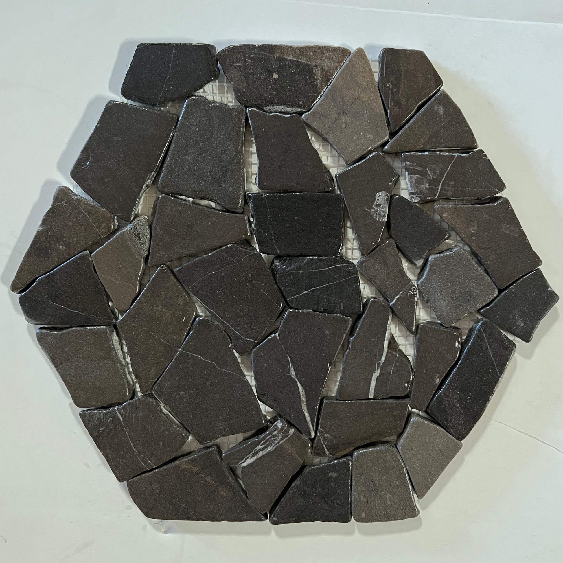 Gray Flat Honeycomb Pebble Mosaic 6" x 6"
