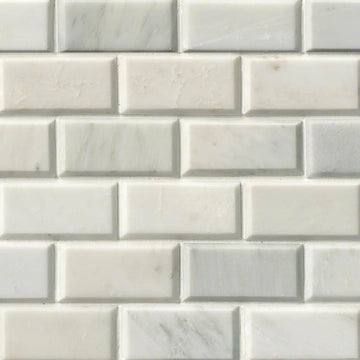 Afyon White Polished Beveled Wall and Floor Tile 6"x12"
