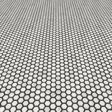 Hexacomb Carrara-Black Marble Polished Floor & Wall Mosaic