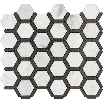 Hexacomb Carrara-Black Marble Polished Floor & Wall Mosaic