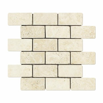Ivory Travertine Tumbled Brick Mosaic Tile