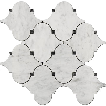 Mármol arabesco de Carrara y puntos negros - Mosaico de pared pulido