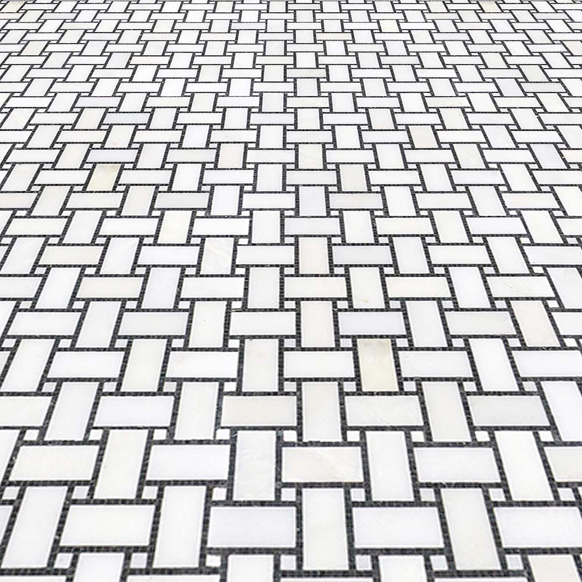 Manhattan Weave Black & White Dot Marble - Polished Wall Mosaic