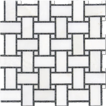 Metro Blanc Black & White Dot Marble - Polished Wall Mosaic