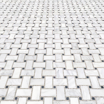 Mosaico de mármol con borde de puntos gris y negro Metro Blanc 4x12