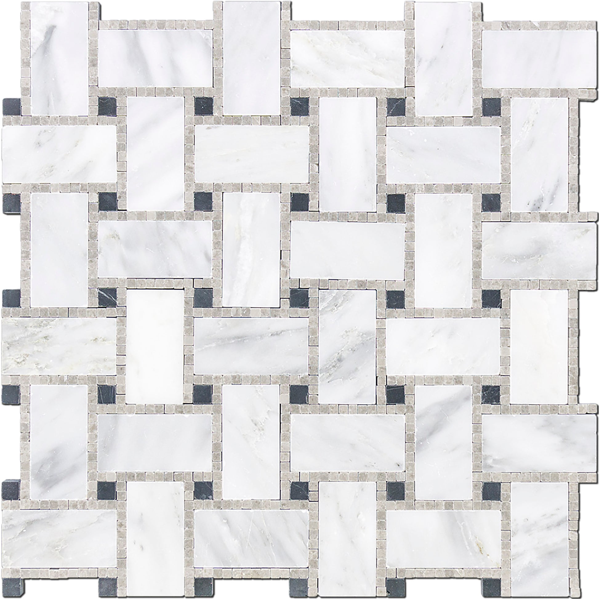 Manhattan Basketweave Grey & Black Dot Marble  - Backsplash Mosaic Tile