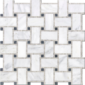 Mosaico de mármol con borde de puntos gris y negro Metro Blanc 4x12