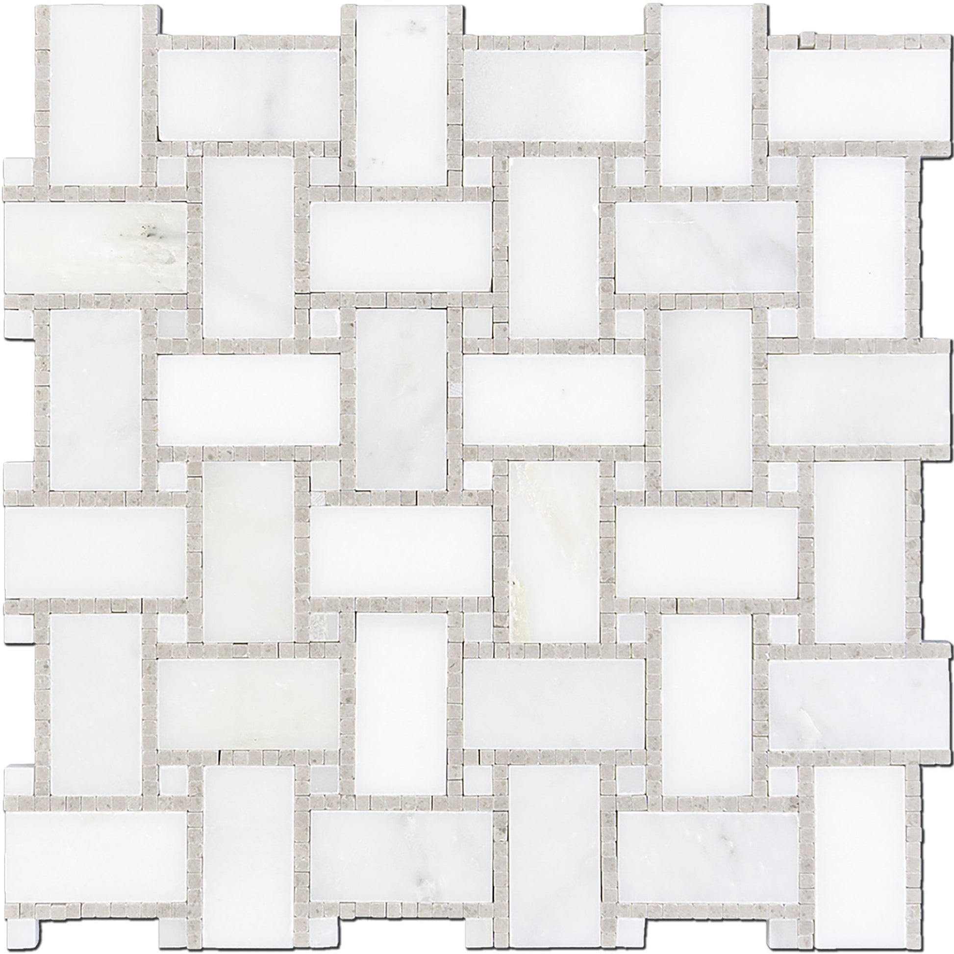 Manhattan Basketweave Grey & White Dot Border Marble 4x12 Mosaic