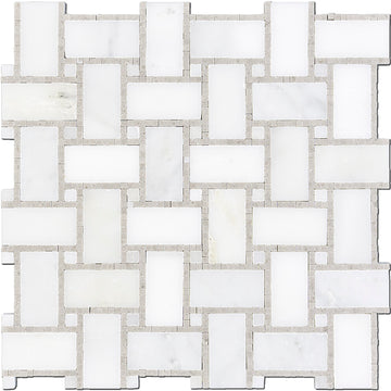 Metro Blanc Grey & White Dot Border Marble 4x12 Mosaic