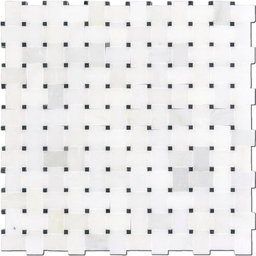 Micro tejido de cesta y mármol de puntos negros - Mosaico pulido