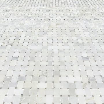 Micro tejido de cesta y mármol de puntos grises - Azulejo de mosaico contra salpicaduras