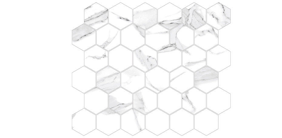 Porcelain  Mosaic Calacatta (Hexagon) White Polished Backsplash Tile 2" x 2" 