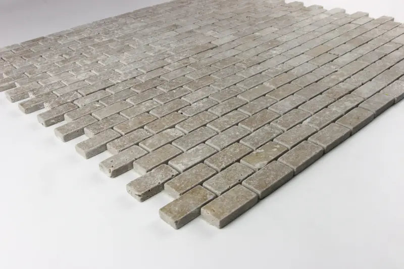 Noce Travertine Tumbled Brick Mosaic Tile 1x2"