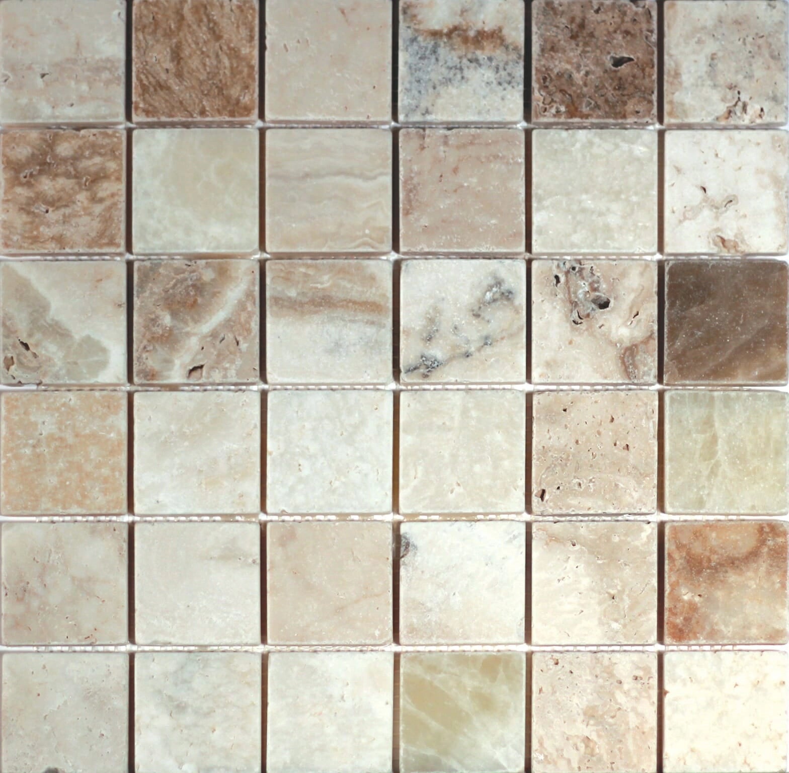 Oyster Travertine Mosaic 2" X 2" 3/8 Filled & Honed Square Mosaic