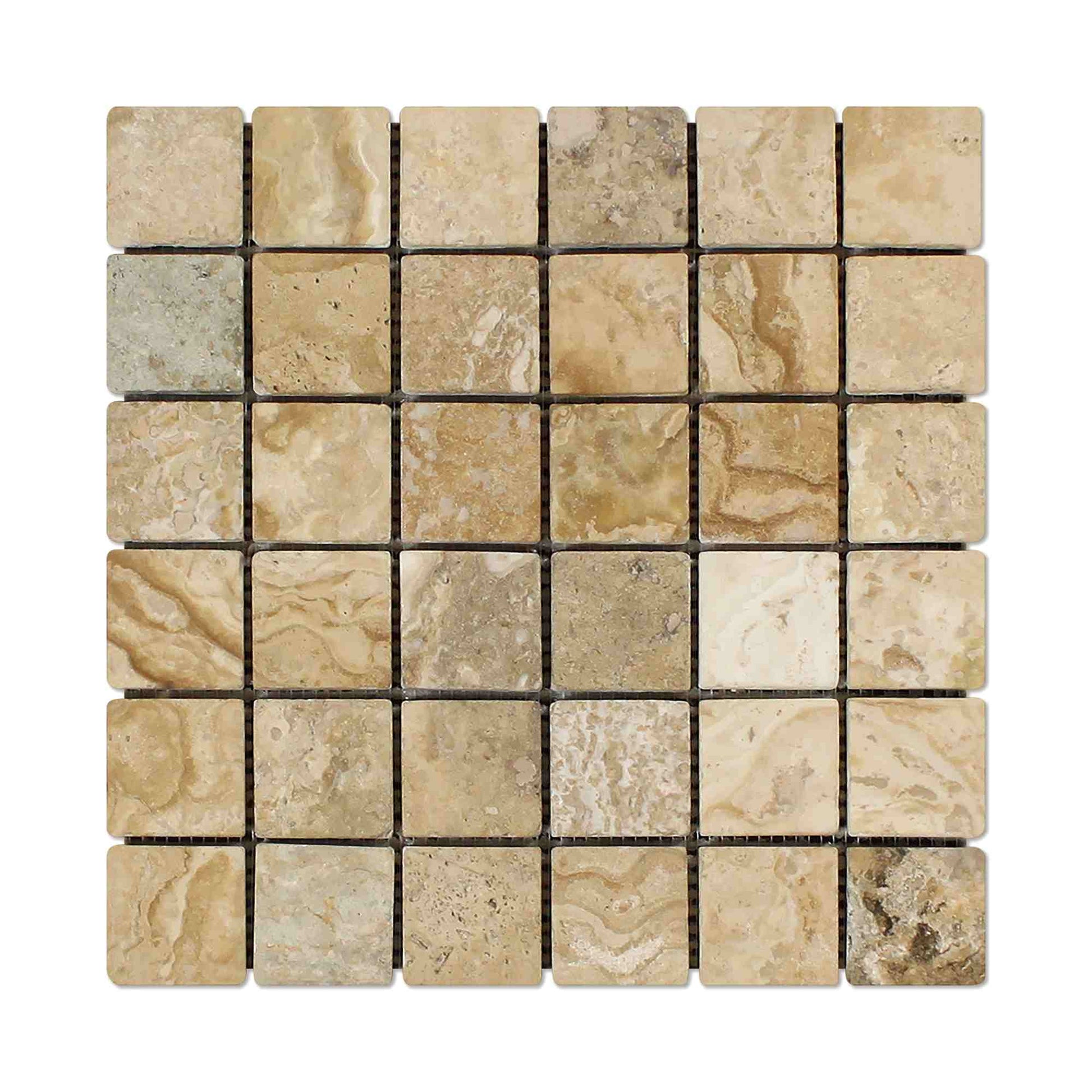 Philadelphia Travertine Tumbled Square Mosaic Tile 1x1"