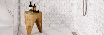Porcelain  Mosaic Calacatta (Hexagon) White Polished Backsplash Tile 2" x 2" 