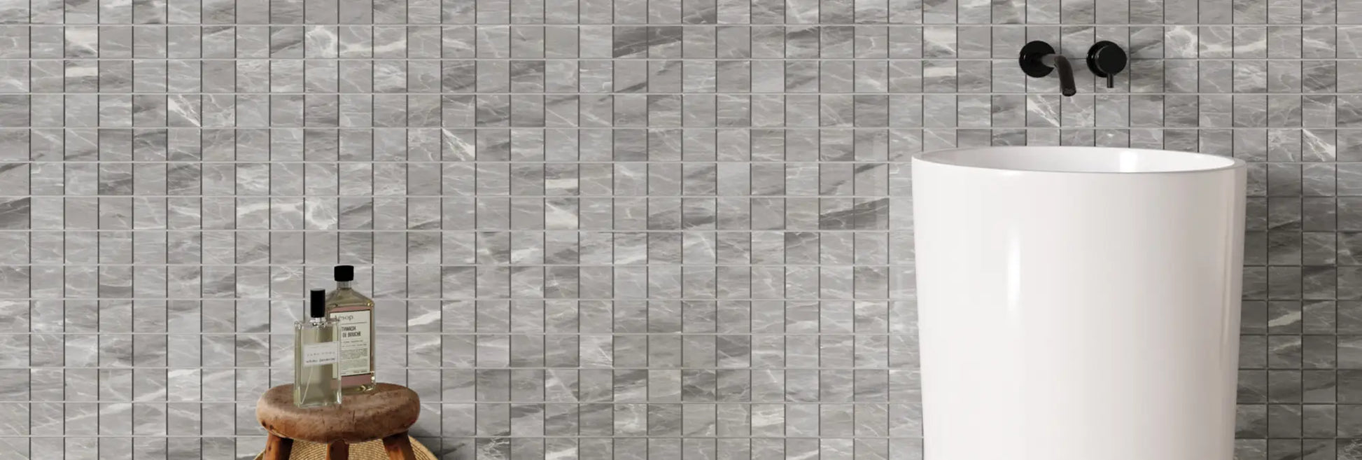 Porcelain Mosaic Nambia (Square) Grey Satin Matte Backsplash Tile 2"x2" 