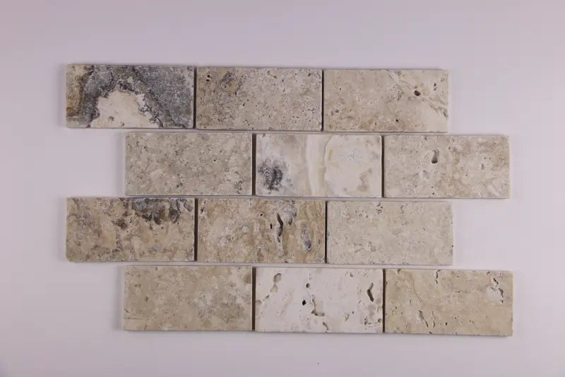 Philadelphia Travertine Tumbled Brick Mosaic Tile 1x2"