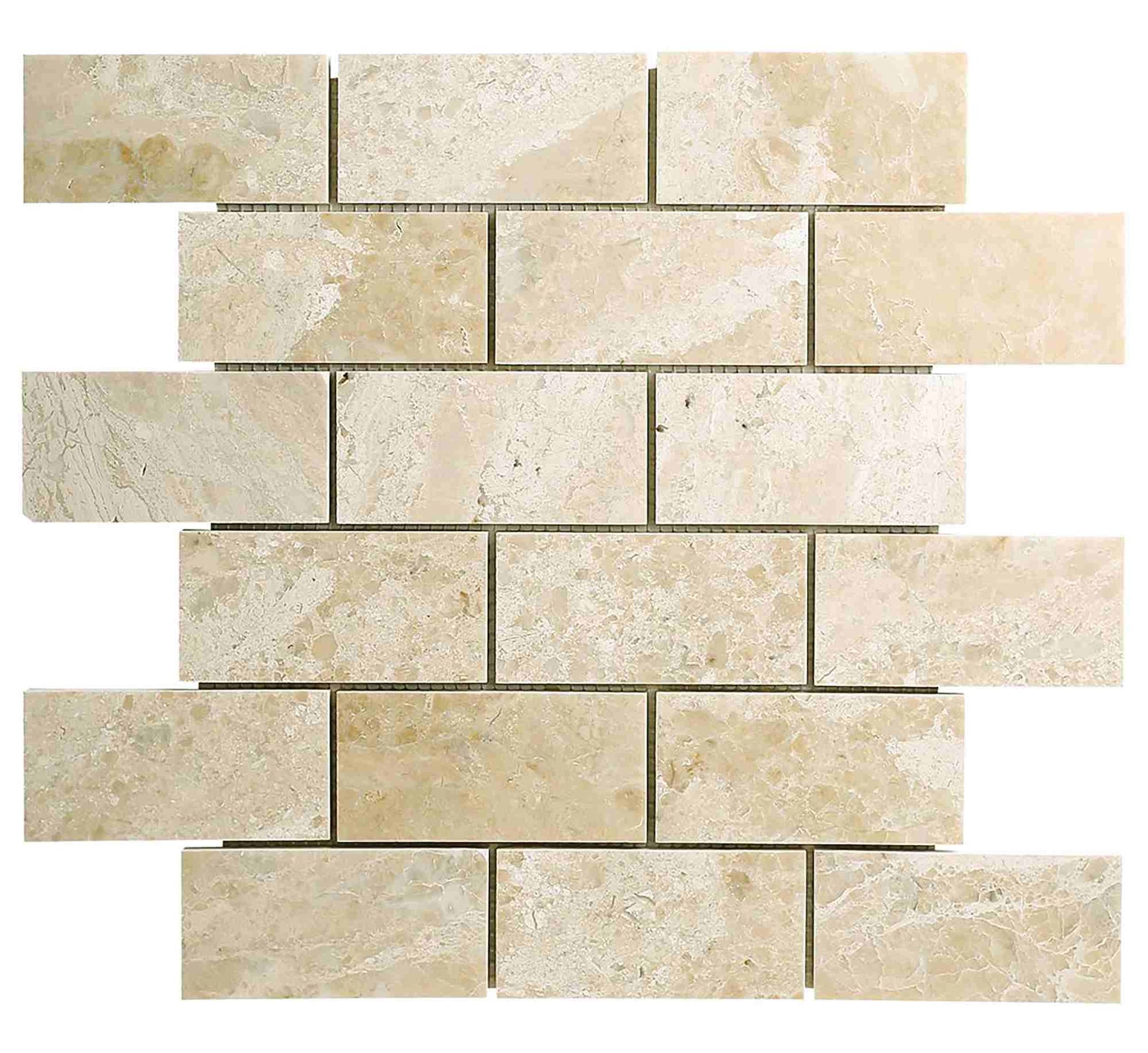 Queen Beige Polished Brick Mosaic Tile 1x2"