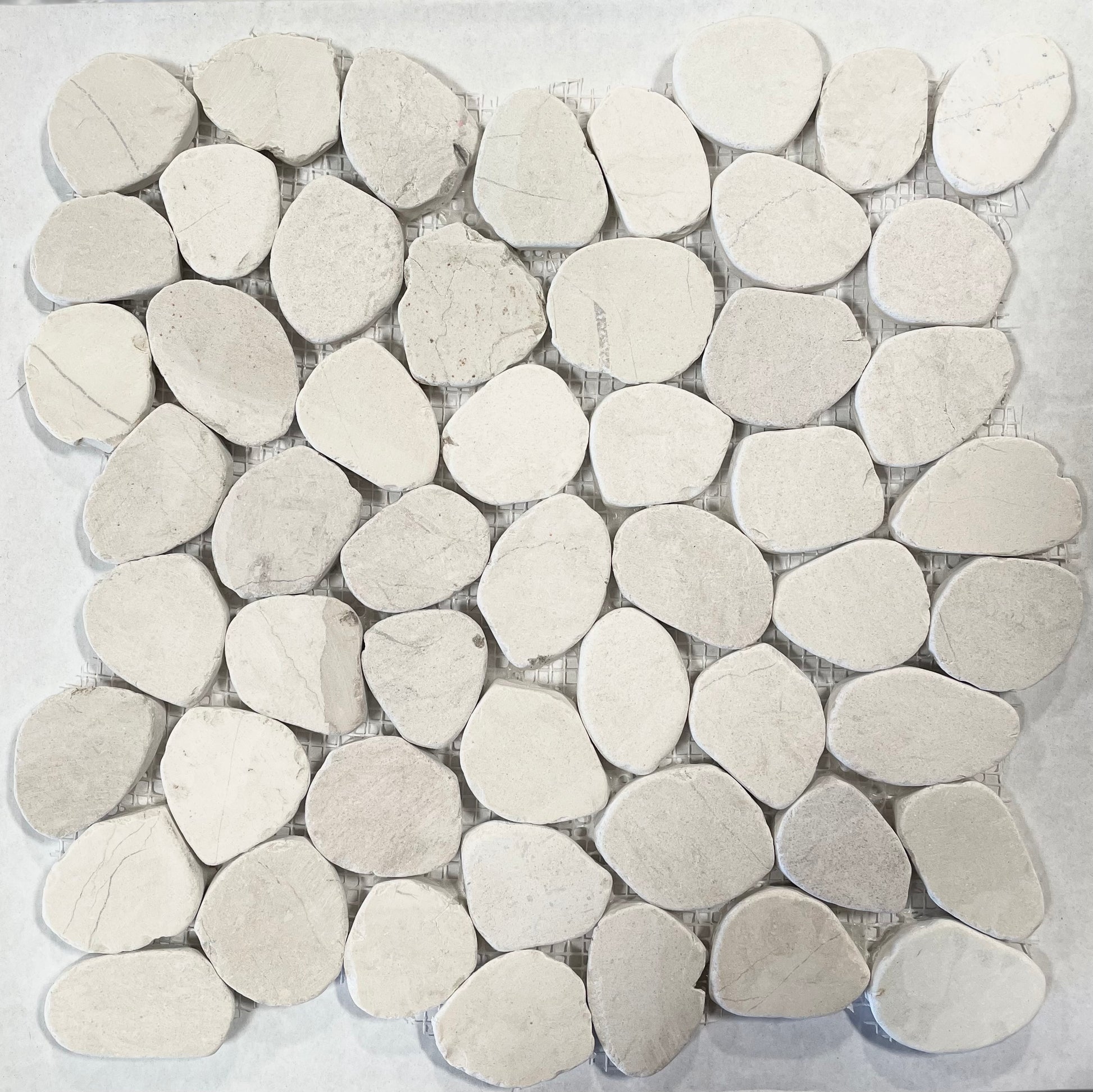 Round White Flat Pebble Mosaic 12" x 12"