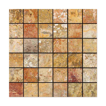 Scabos Travertine Square Mosaic Tile 1x1"