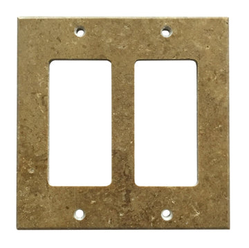 Placa de interruptor de travertino Noce 4 1/2 x 4 1/2 cubierta de pared pulida de 2 balancines