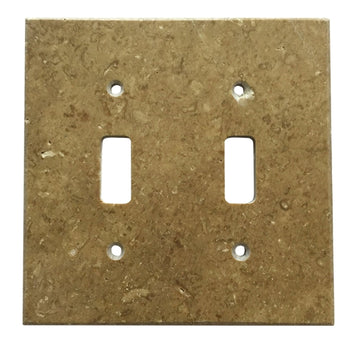 Placa de interruptor de travertino Noce 4 1/2 x 4 1/2 cubierta de pared pulida con 2 palancas