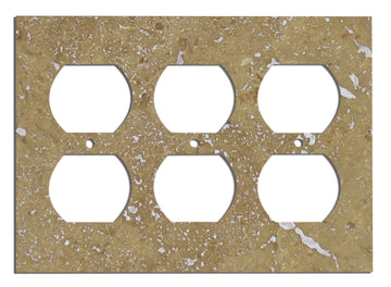 Placa de interruptor de travertino Noce 4 1/2 x 6 1/3 Cubierta de pared 3-DUPLEX pulida 