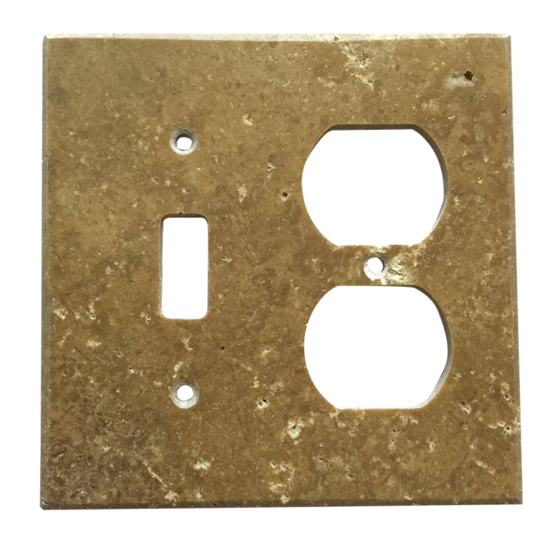 Noce Travertine Switch Plate 4 1/2 x 4 1/2 Honed TOGGLE - DUPLEX Wall Cover