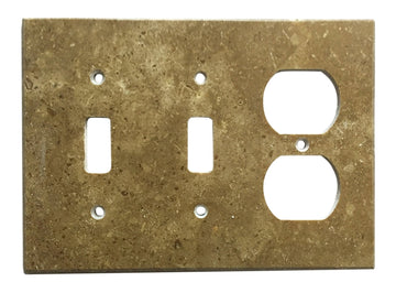 Placa de interruptor de travertino Noce 4 1/2 x 6 1/3 pulido DOBLE TOGGLE - Cubierta de pared DUPLEX 