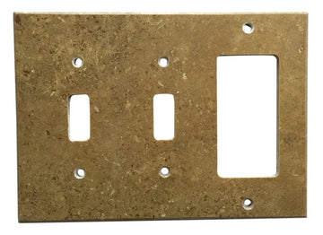Placa de interruptor de travertino Noce, 4 1/2 x 6 1/3, doble palanca, cubierta de pared ROCKER 