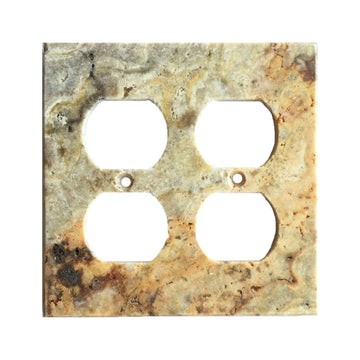 Scabos Placa de interruptor de travertino 4 1/2 x 4 1/2 cubierta de pared 2-DUPLEX pulida 