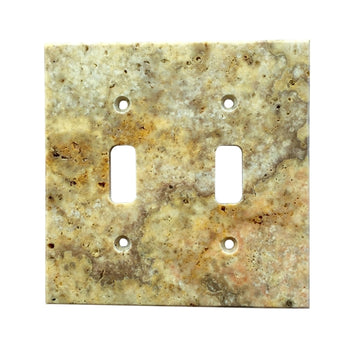 Scabos Placa de interruptor de travertino 4 1/2 x 4 1/2 cubierta de pared pulida con 2 palancas 