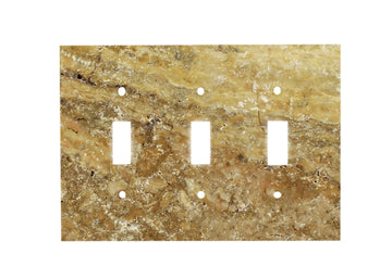 Scabos Travertine Switch Plate 4 1/2 x 6 1/3 Honed 3-TOGGLE Wall Cover