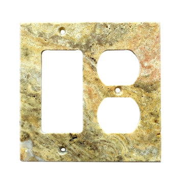 Scabos Travertine Switch Plate 4 1/2 x 4 1/2 Honed ROCKER - DUPLEX Wall Cover