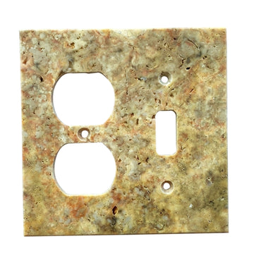 Scabos Travertine Switch Plate 4 1/2 x 4 1/2 Honed TOGGLE - DUPLEX Wall Cover