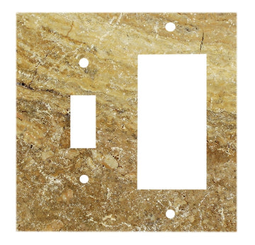 Placa de interruptor de travertino Noce 4 1/2 x 4 1/2 TOGGLE pulido - Cubierta de pared ROCKER 