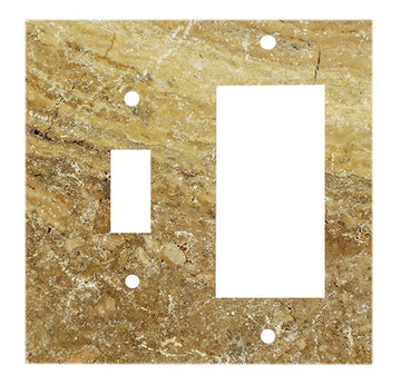 Scabos Travertine Switch Plate 4 1/2 x 4 1/2 Honed TOGGLE - ROCKER Wall Cover